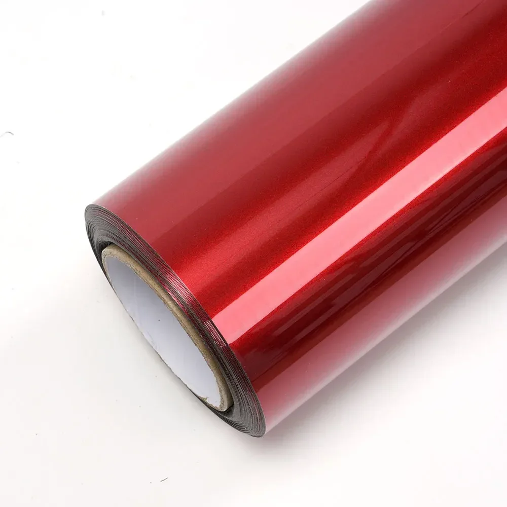 2025年高品質1.52×17m気泡なし伸縮性アベンチュリンレッドラップステッカー車両ラッピングフィルム