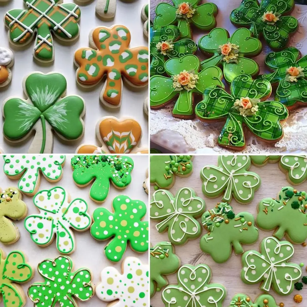 Creative Breakfast Cutters 3pcs St Patrick's Day Cookie Cutter Set Stainless Steel Clover Fondant Mold Shamrock for Baking