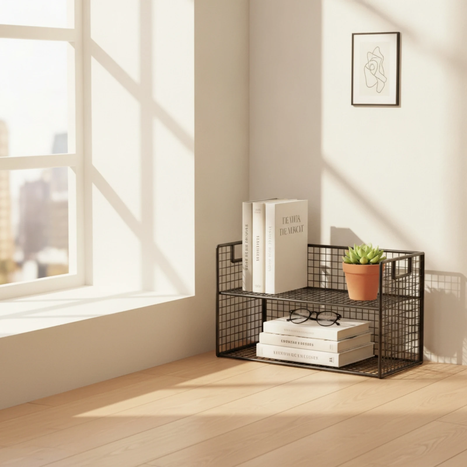 Wire Storage Rack Freestanding Two-Tier Organizer Grid Storage Shelf Lightweight Shelving Unit Versatile for Students, Desk