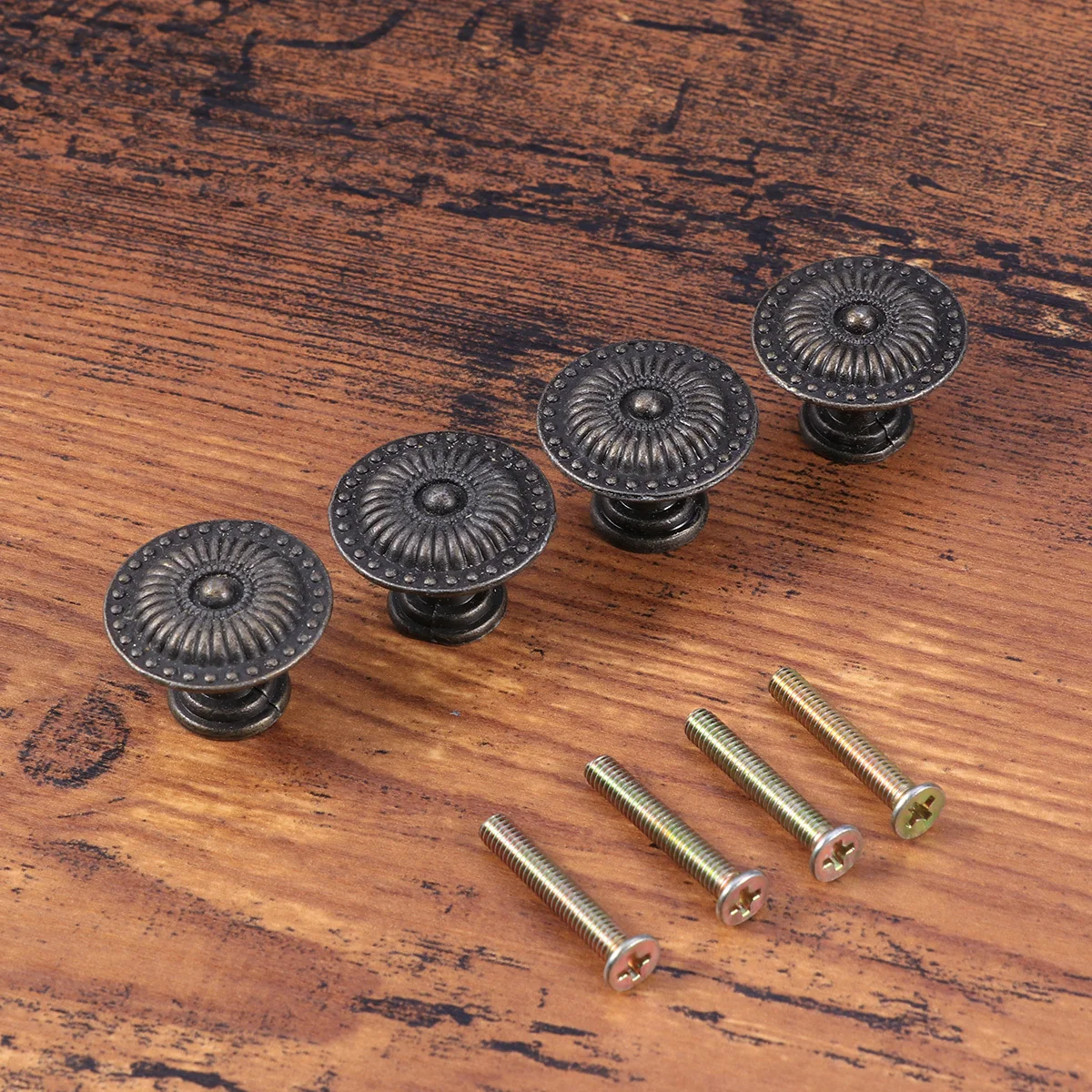 

4pcs Bronze Cabinet Drawer Pull Knob Classic Round For Kitchen Bathroom Furniture Doors Floral Pattern Retro Cupboard