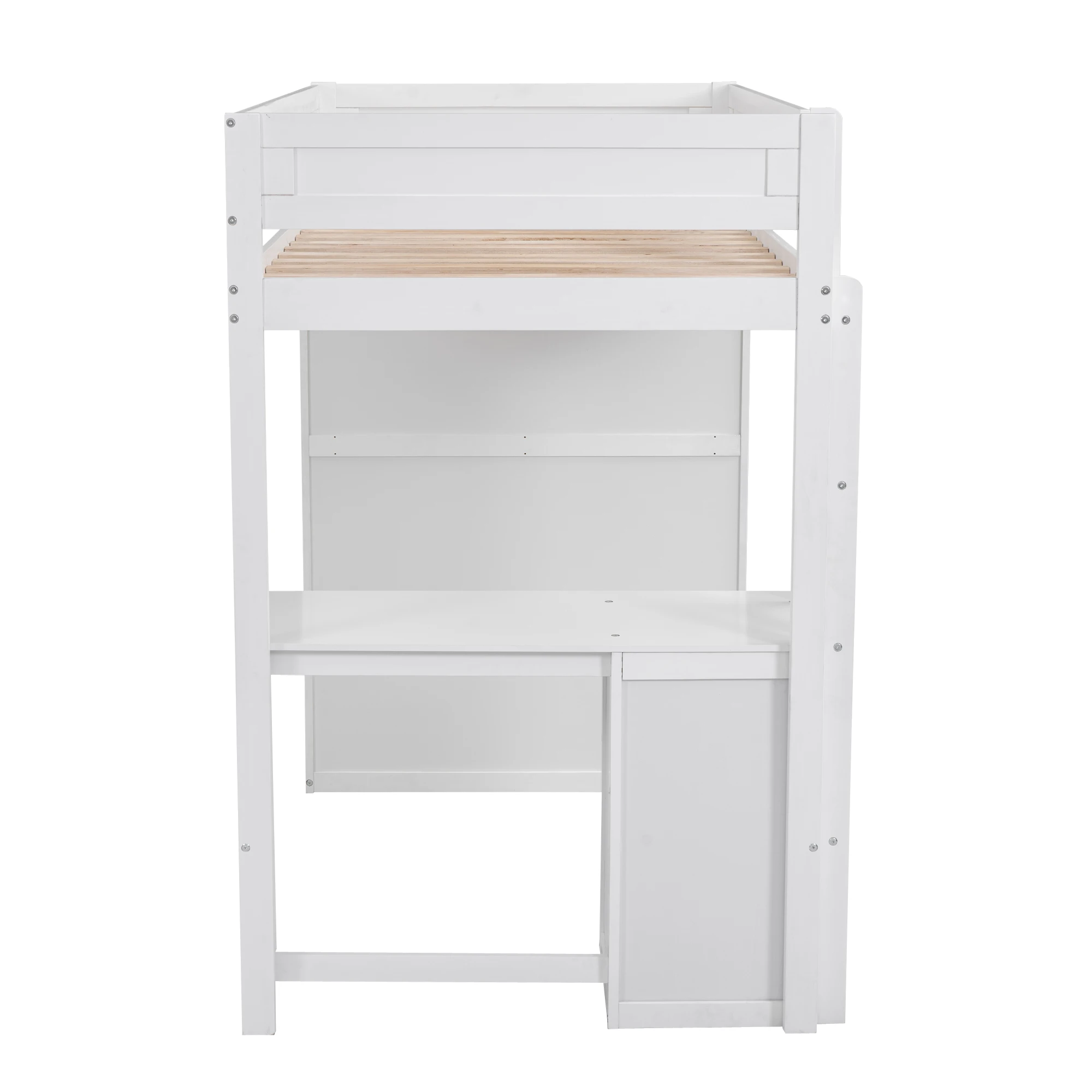 Houten Twin Size Loft Bed Met Kasten En 2-Lades Bureau Met Kast, Wit