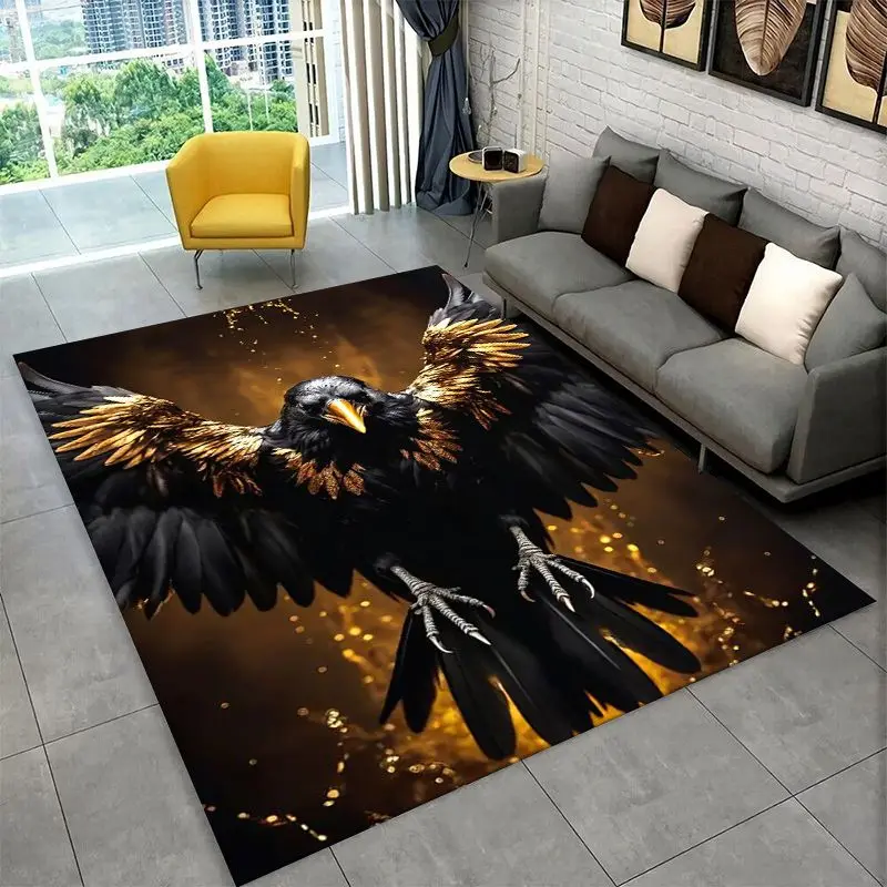 Gothic Raven Skull Crow Cartoon Large Area Rug Non-slip Durable Carpet for Bedroom Living Room Sofa Doormat Home Decor Floor Mat