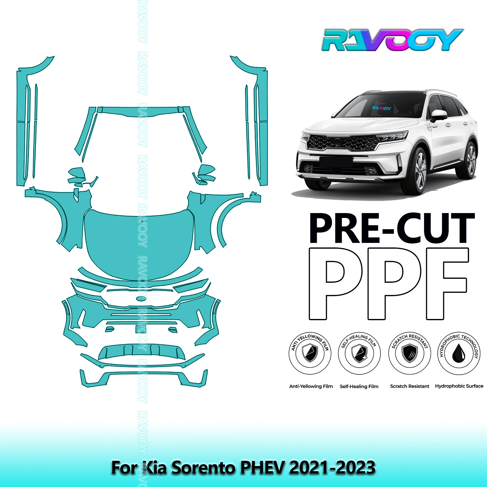 

8.5Mil Precut Paint Protection Film PPF Clear Bra Front Kit+Rockers For Kia Sorento PHEV 2021-2023
