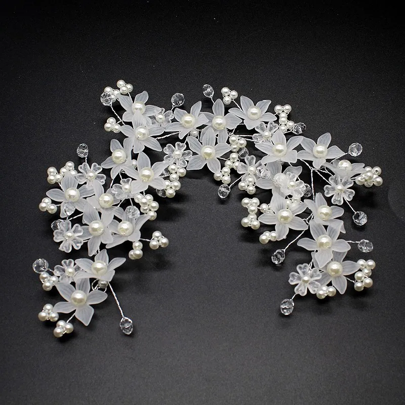 Handmade Bridesmaid Wedding Head Dress White Beads Hair Flower Headpieces Pearl Bride Hair Pieces Crystal Bridal Head Jewelry