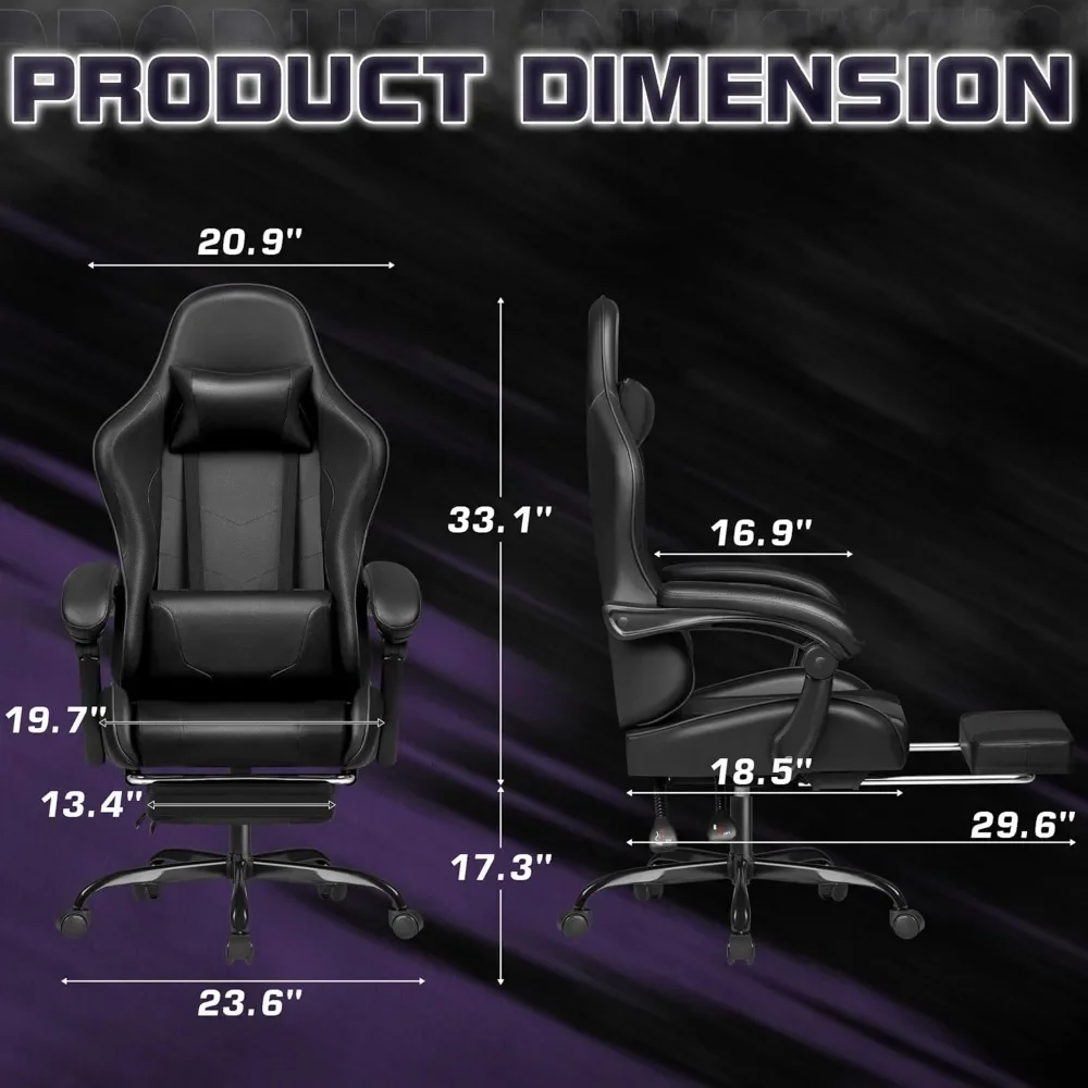 Office Chair Gaming Chair with Footrest and Massage Lumbar Support Ergonomic Computer Chairs with Swivel Seat and Headrest