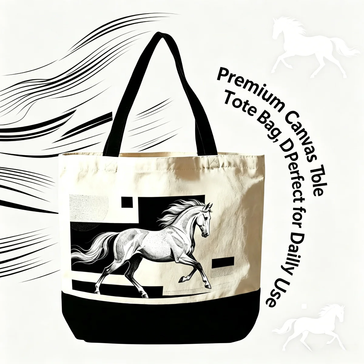 

1PC Large Capacity Canvas Bag Horse Creative Animal Illustration Single Shoulder Handbag Eco-Friendly Shopping Bag