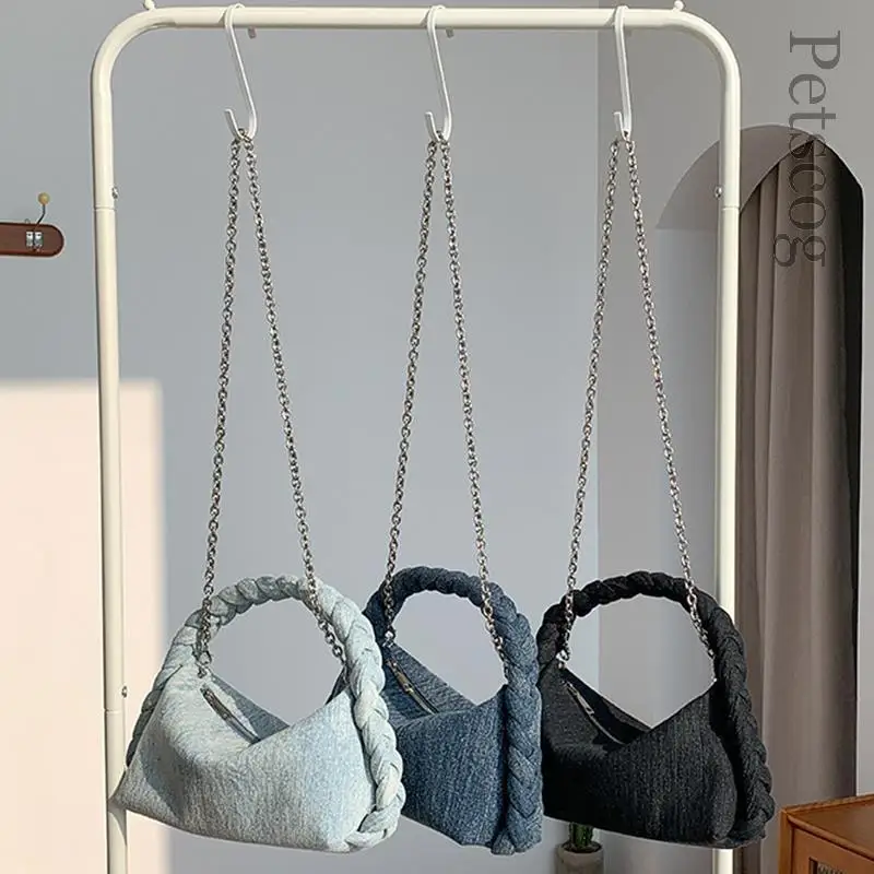 JOStrap-Sac à Main en Tissu Denim Souple pour Femme, à Bandoulière, Solide, à la Mode, de Luxe, Petit Fourre-Tout, Pochette