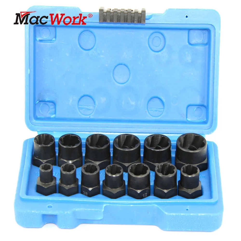 

13 Pcs 3/8 Inch Drive Twist Socket Set Wheel Lock Nut Remover Bolt Nut Extractor Set Inner Hexagon SAE 1/4"-3/4" Metric 6-19mm