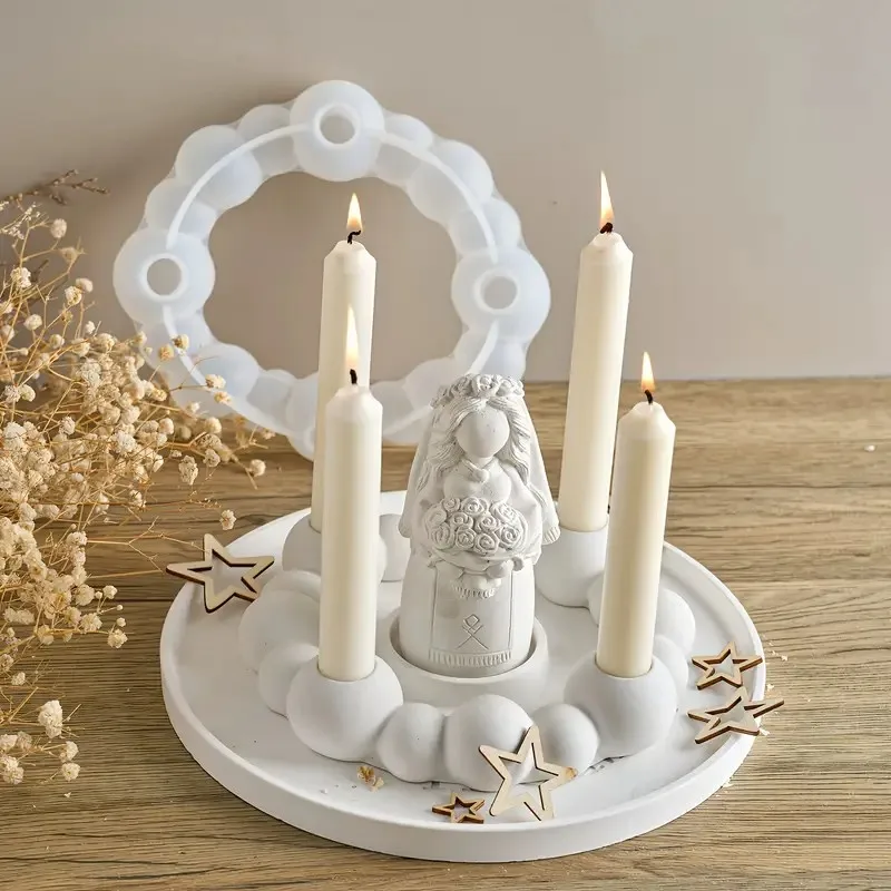 Bubble Bead Round Ball 4-Hole Candle Holder Silicone Molds DIY Gypsum Ring Base Bead Candle Insert Decorative Resin Mold Crafts