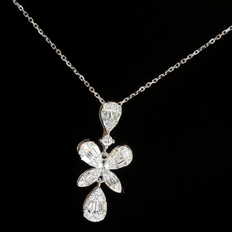 Aazuo 100% 18K Solid White Gold Real Diamonds 0.50ct Butterfly Necklace With Chain Gifted For Women Luxury Party 18 Inch Au750