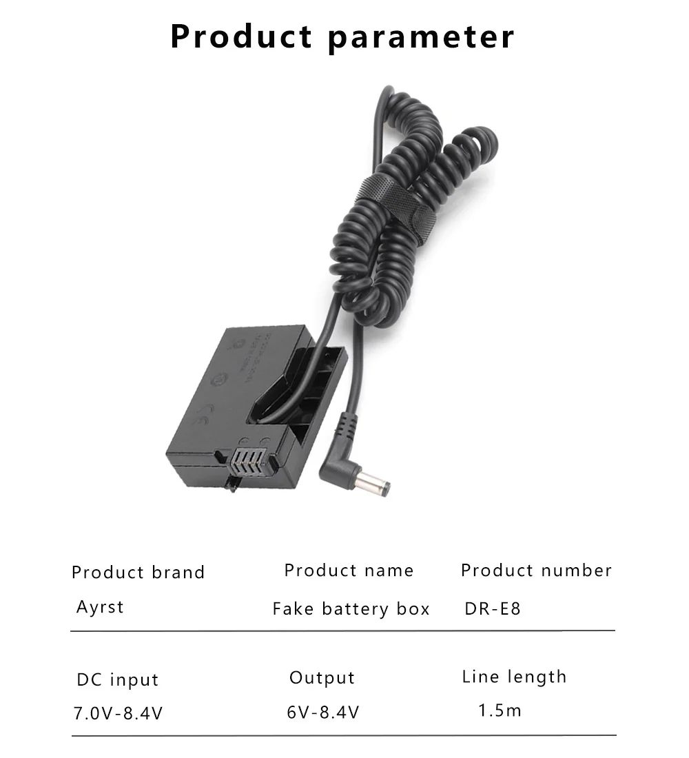 LP-E8 DR-E8 Dummy Battery ACK-E8 DC Coupler For Canon EOS 550D 600D 650D 700D Rebel T2i T3i T4i T5i Kiss X4 X5 X6
