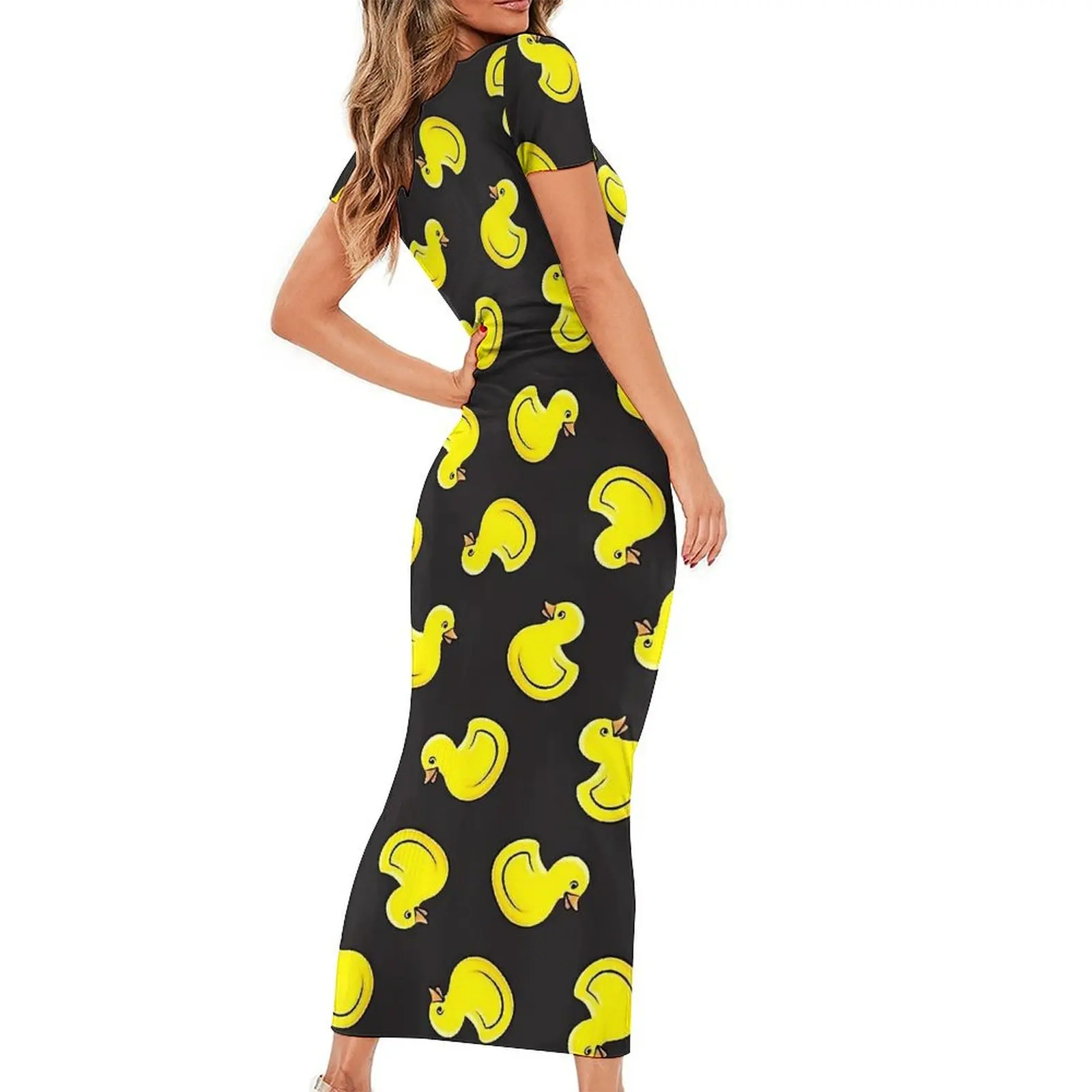 Rubber Ducks Dress Short Sleeve Duck Bath Toy Night Club Maxi Dresses Summer Street Fashion Design Bodycon Dress Big Size 5XL