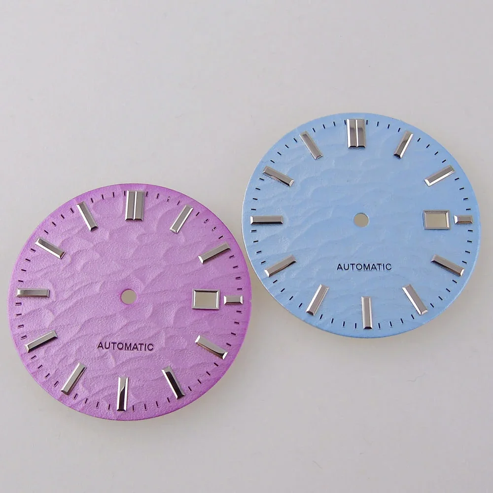 Fit NH35 NH36 Automatic Mens watch Accessories Watch Part Tandorio 33.5MM Sky Blue Pink Black Folds Watch Dial Date Window