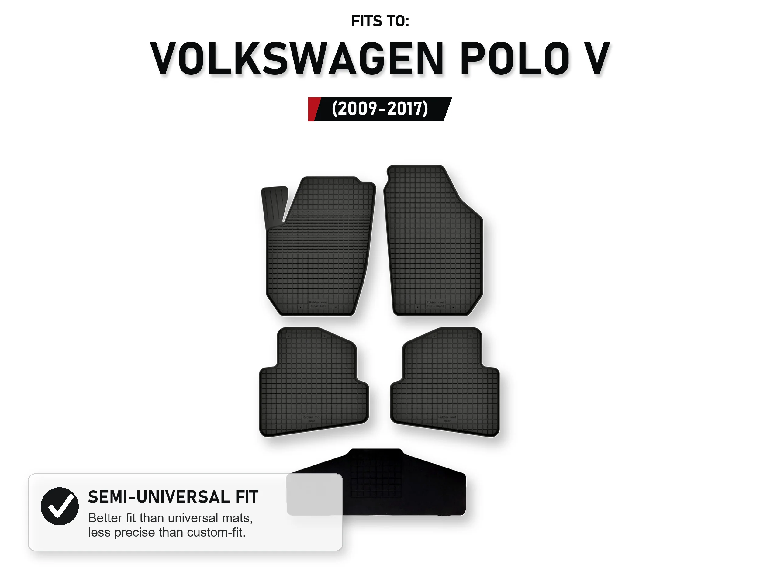 Rubberen matten Tray Type met tunnel voor: Volkswagen Polo V 2009-2017 5 stuks