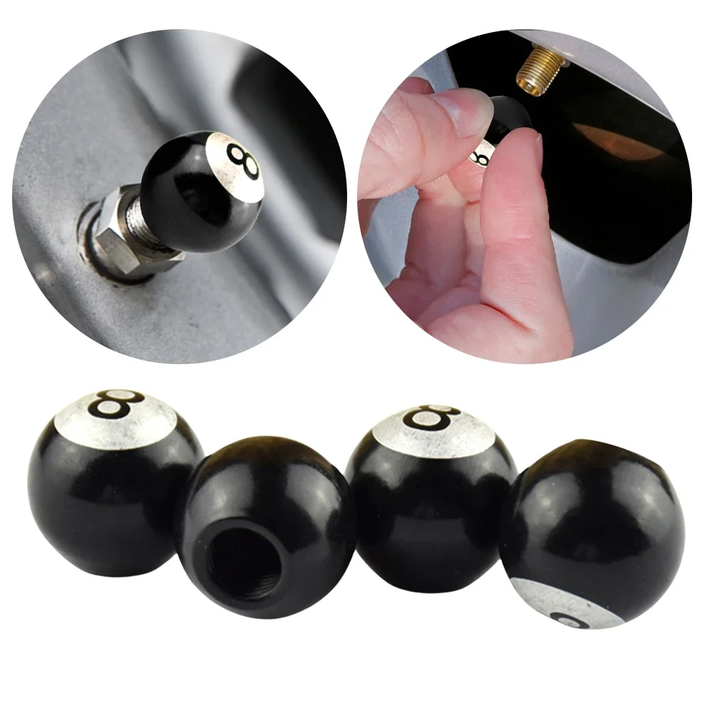 4pcs Car Tire Valve Cap Aluminum Alloy 8 Ball Shape Wheel Stem Air Valve Dust Cover Motorcycle Bike Wheel Nozzle Air Valve Caps