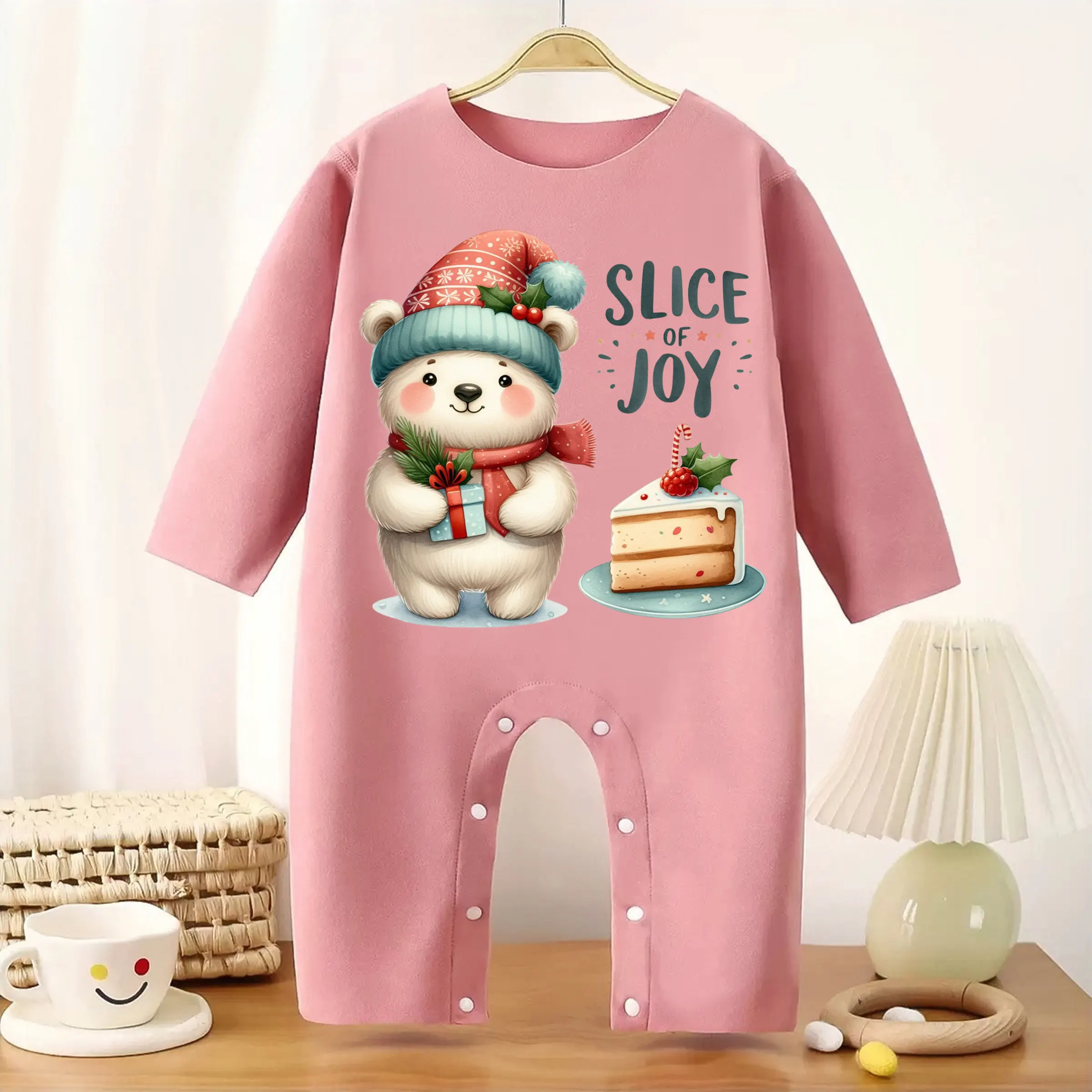 

MINISO Happy Bear First Christmas Cute Baby Thickened Jumpsuit Infant Longsleeve Creeper Keep Warm for Height 60-90CM Baby Cloth