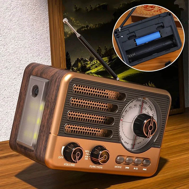راديو ريترو محمول صغير FM/AM/SW راديو استقبال خمر سمّاعات بلوتوث مع مصباح ليد جيب Suport TF بطاقة USB AUX اللعب