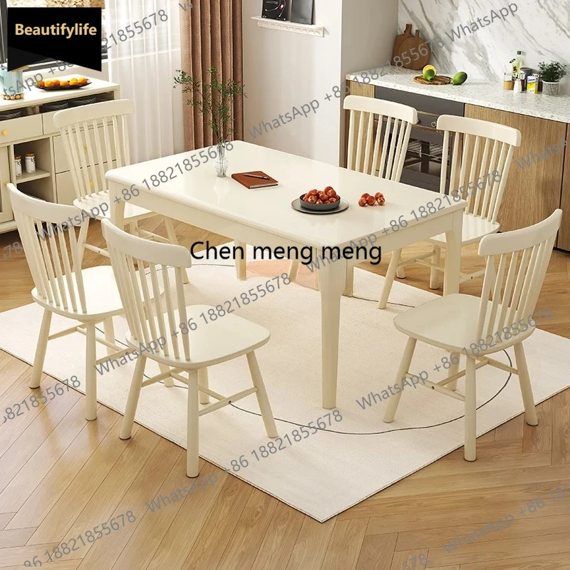 B567 French cream style dining table household rectangular square table Nordic all solid wood dining table