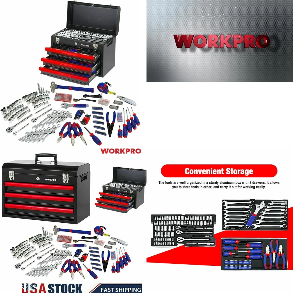 

Hand Tool Sets408 PCS Mechanic Tool Set with Wrench Socket Ratchet Metric Kit in Storage Box