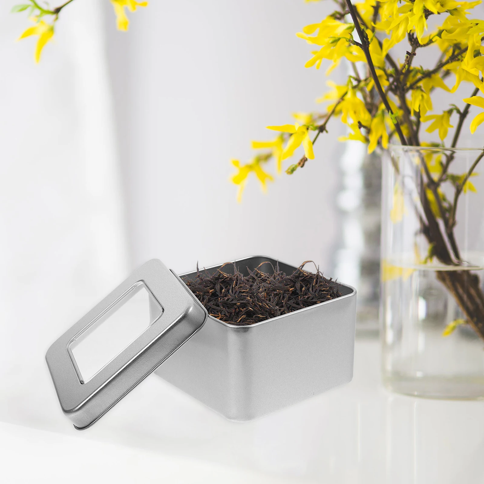 

1pcs Clear Square Empty Tin Silver Metal Storage Box For Tea Spices Craft Supplies Organizer Kitchen Drawer Container