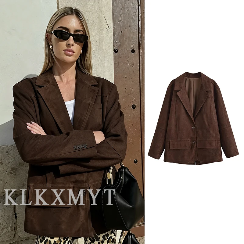 

Женский коричневый костюм 2026, весна-осень, новый шикарный пиджак с длинными рукавами для женщин, элегантные новые пальто High Street