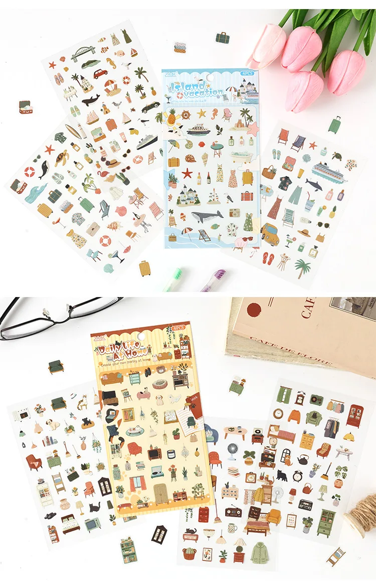 Wasserfeste PET-Aufkleber für Tagebücher, Lebensszenerie-Aufkleber für Kinder-DIY-Bastelarbeiten, Aufkleberbögen für Scrapbook-Planer-Dekoration – Detail 9