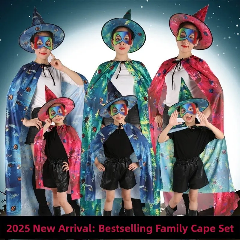 loween Diavolo Baan per bambini Abito da strega Cosplay Mantello da mago Costume da palcoscenico in fibra di poliestere per performance genitore-figlio