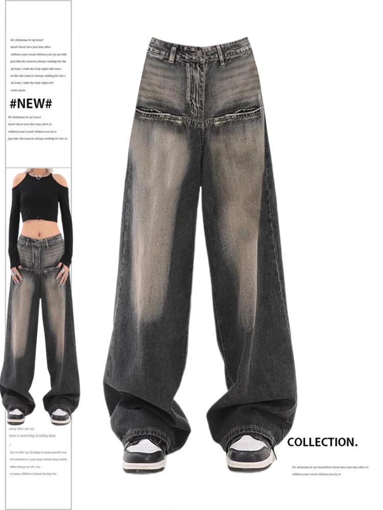 

Women's Oversize Jeans Vintage Y2k 90s Denim Trousers Emo 2000s Harajuku Aesthetic High Waist Cowboy Pants Trashy Clothes 2023