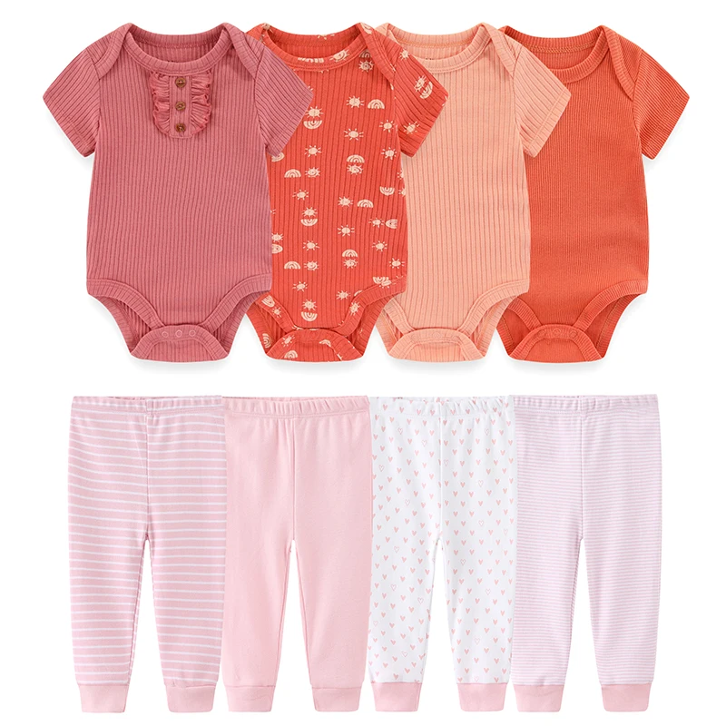 8 Pieces Baby Boy Girl Clothes Sets Newborn Bodysuits+Pants Infant Sets Spring Summer Unisex Clothing