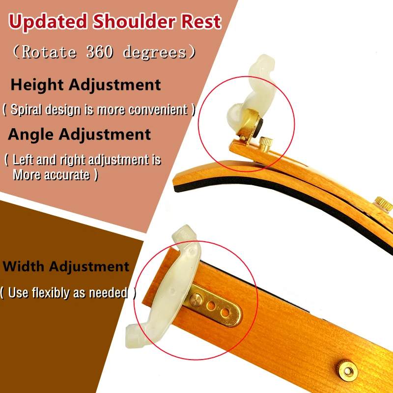 4/4 3/4 1/2 violin maple wood violin shoulder rest Pad Support Adjustable Fiddle Shoulder Rest violin Accessories - Image 4