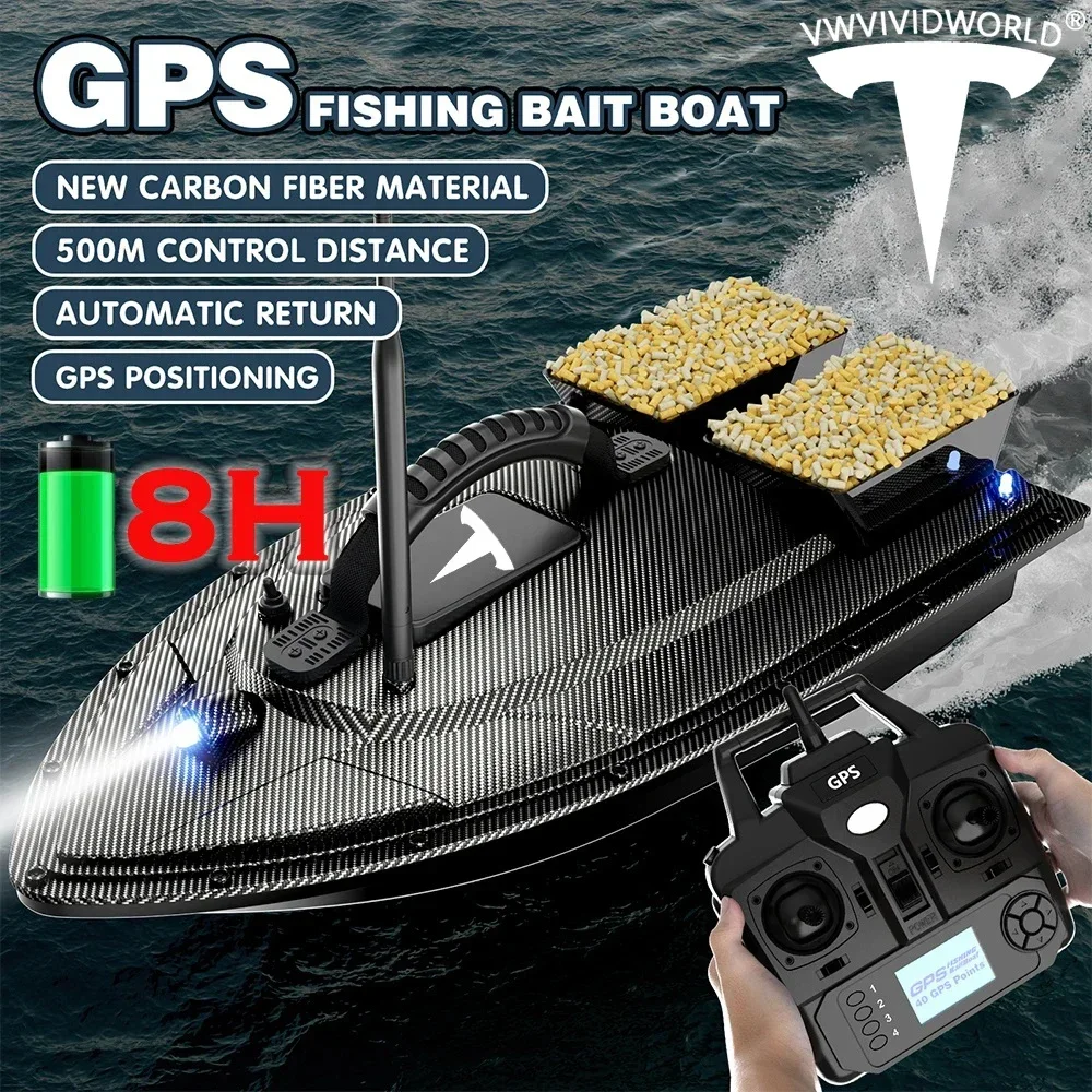 VWVIVIDWORLD Endurance/ Max 8 Hours/GPS Fishing Bait Boat/ 500m Control/Fish Finder/Automatic Cruise/Return/Route Correction,VX