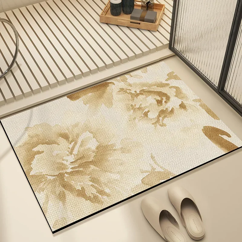 French Flower Printed Bathroom Floor Mat Diatom Mud Water Absorbtion Non-Slip Foot Rug Soft Toilet Quick-Drying Floor Carpet