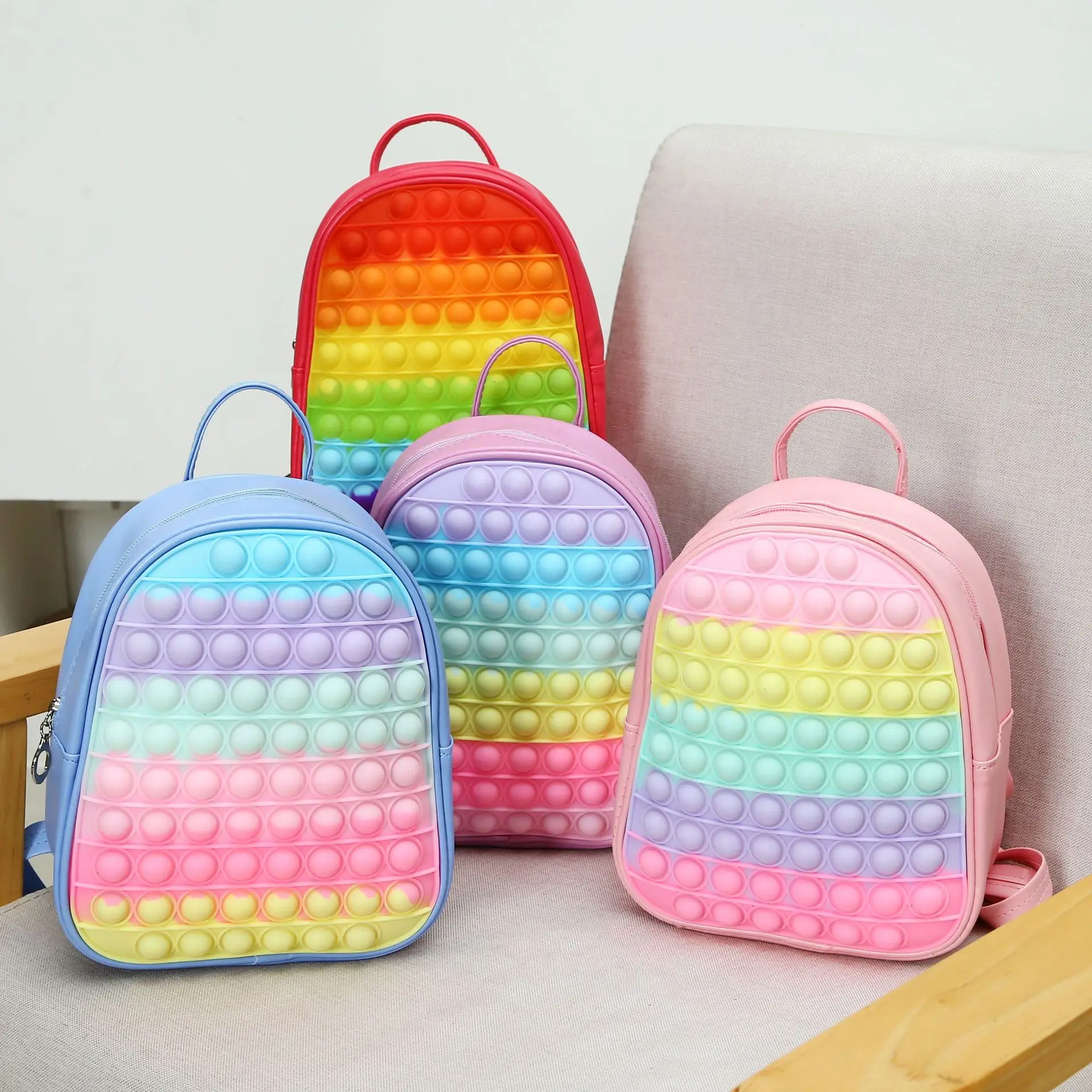 

Multi-Color Backpack Silicone Push Its Bubble Fidget Toys Student Backpack for Children Girls Pops Bags Stress Relief Toy Gift
