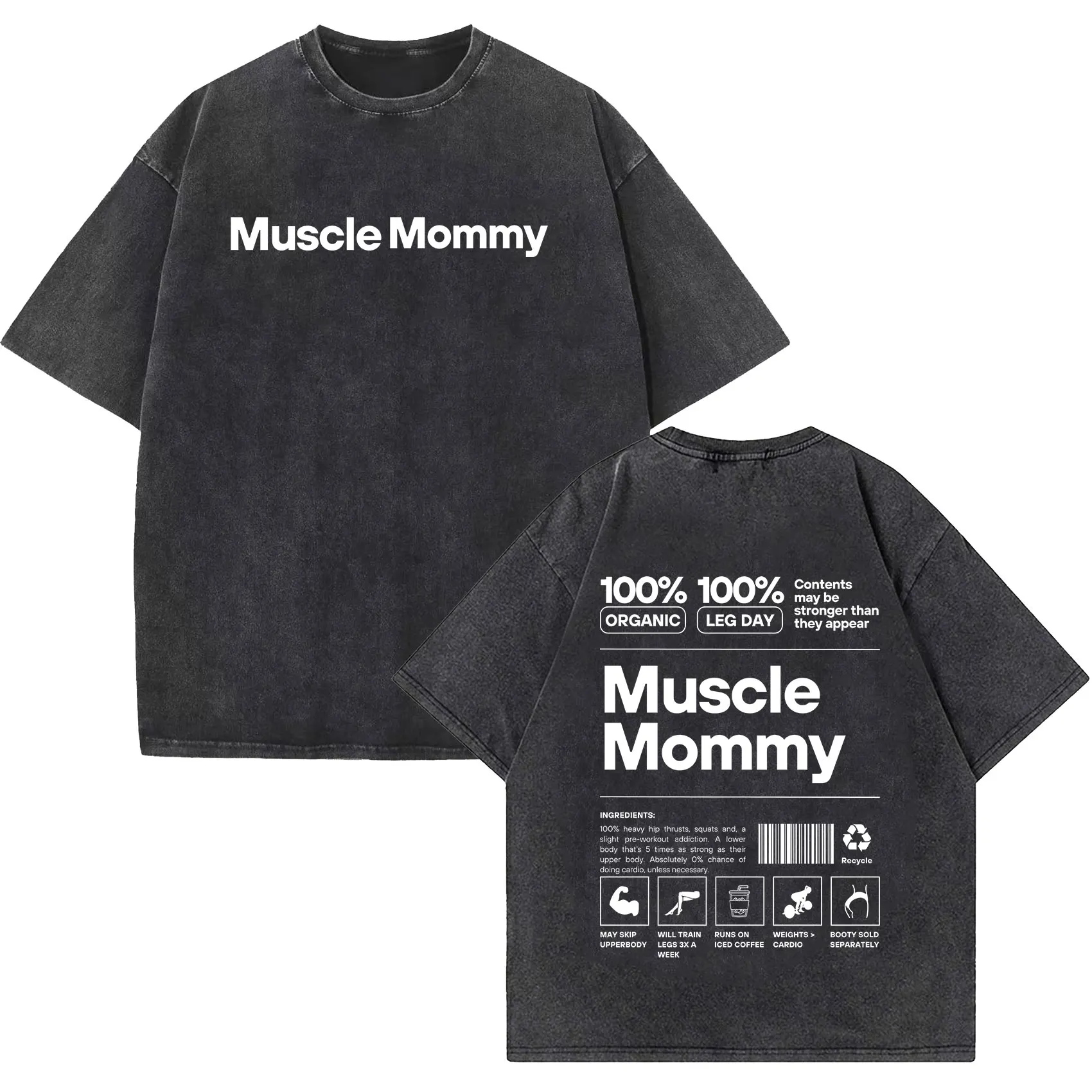 Funny Muscle Mommy Gym Vintage Washed T Shirts Men Women Fashion O-Neck Short Sleeve T-shirt Casual 100% Cotton Oversized Tshirt