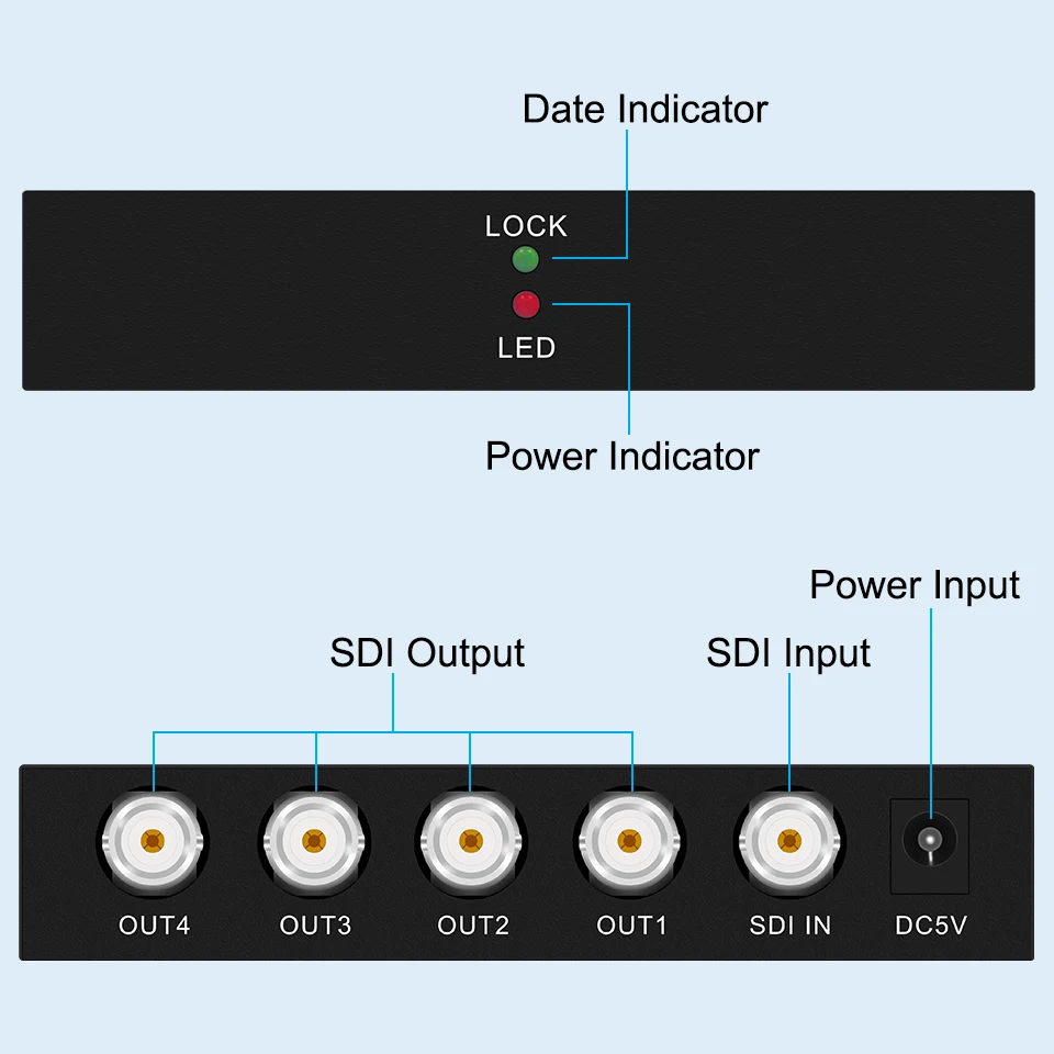 SDI Splitter 1x2 1x4 SD-SDI HD-SDI 3G-SDI SDI Splitter 1 In to 2 Out / 1 In to 4 Out Repeater Extender with Power Adapter