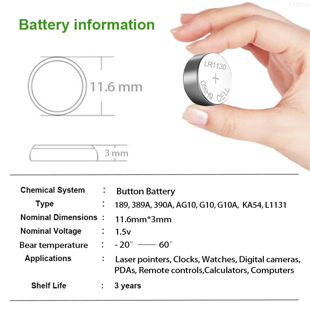 10-50pcs 1,5 v ag10 lr1130 sr54 sr1130 d189 lr54 Knopf batterien g10a sr1130sw Zellen münz uhr Spielzeug Fern batterie