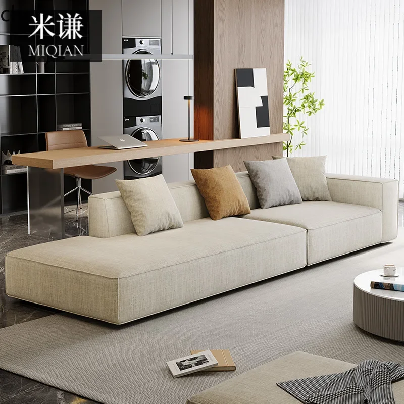 HYS Tofu Block Fabric Sofa Minimalist Living Room Home Cotton Linen High-end Straight Row Chaise Sofa