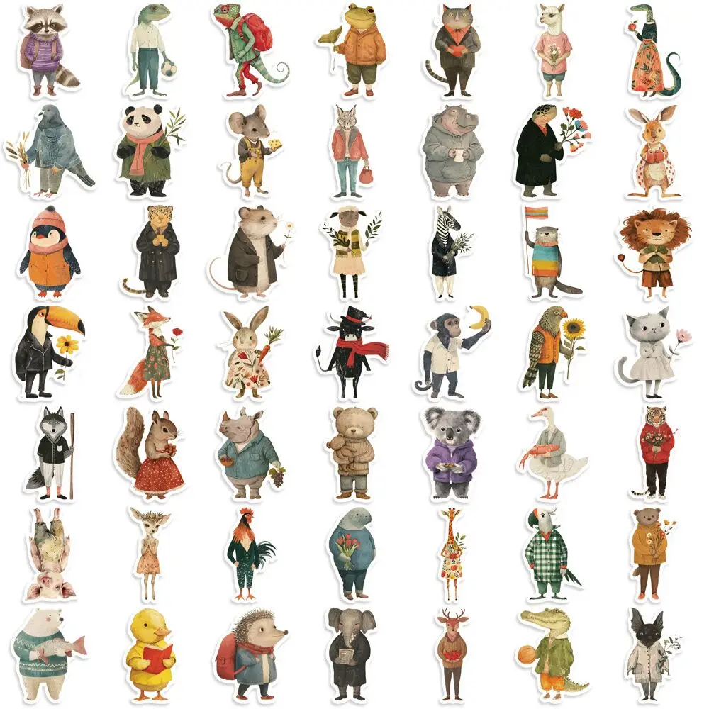 10/50Pcs Cute Funny Forest Animal Stickers Vintage Toy DIY Kids Notebook Luggage Motorcycle Laptop Refrigerator Decals Graffiti