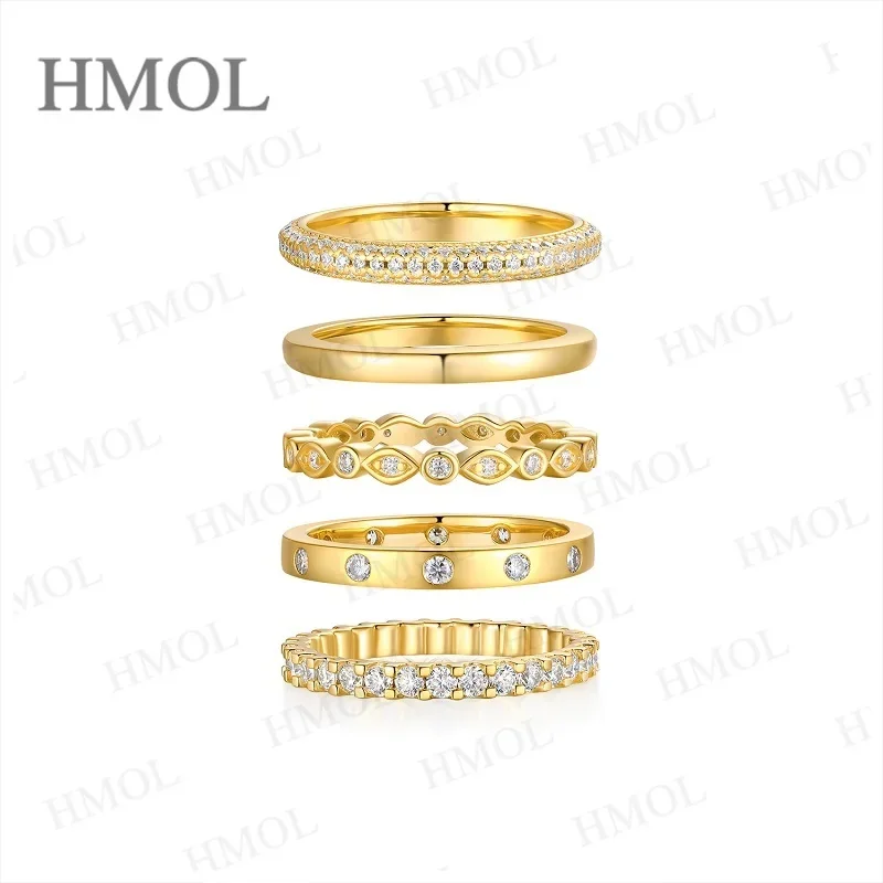 Moissanite Ring Set Come With 5 Rings 925 Sterling Silver D Color VVS1 Minimalist Design Stackable Eternity Band Jewelry Gifts