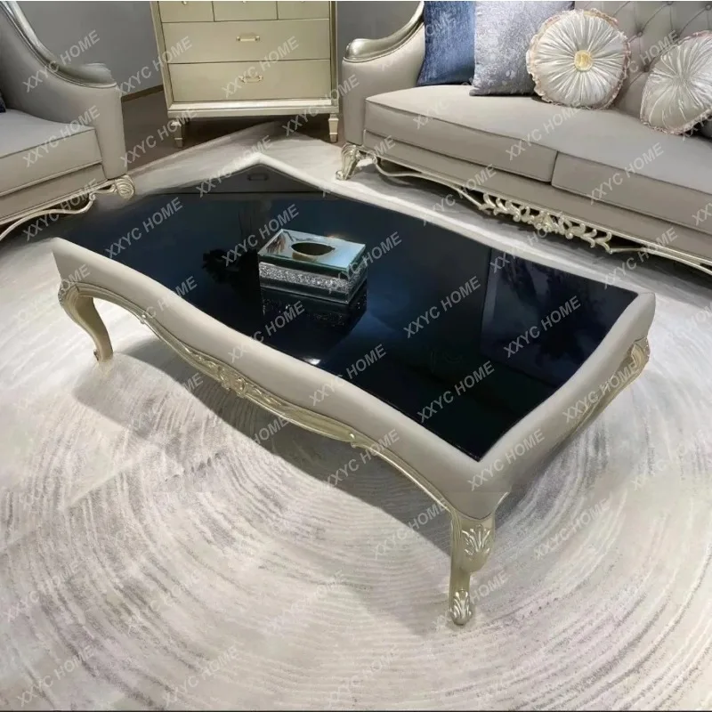 XXHot Light  style light luxury solid wood long coffee table living room carved square coffee table