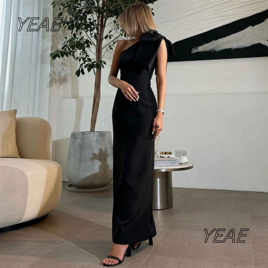 

Santorini Simple One Shoulder Evening Dresses with Bow One Shoulder Wedding Party Bridesmaid Dress Side Slit Long Prom Gowns