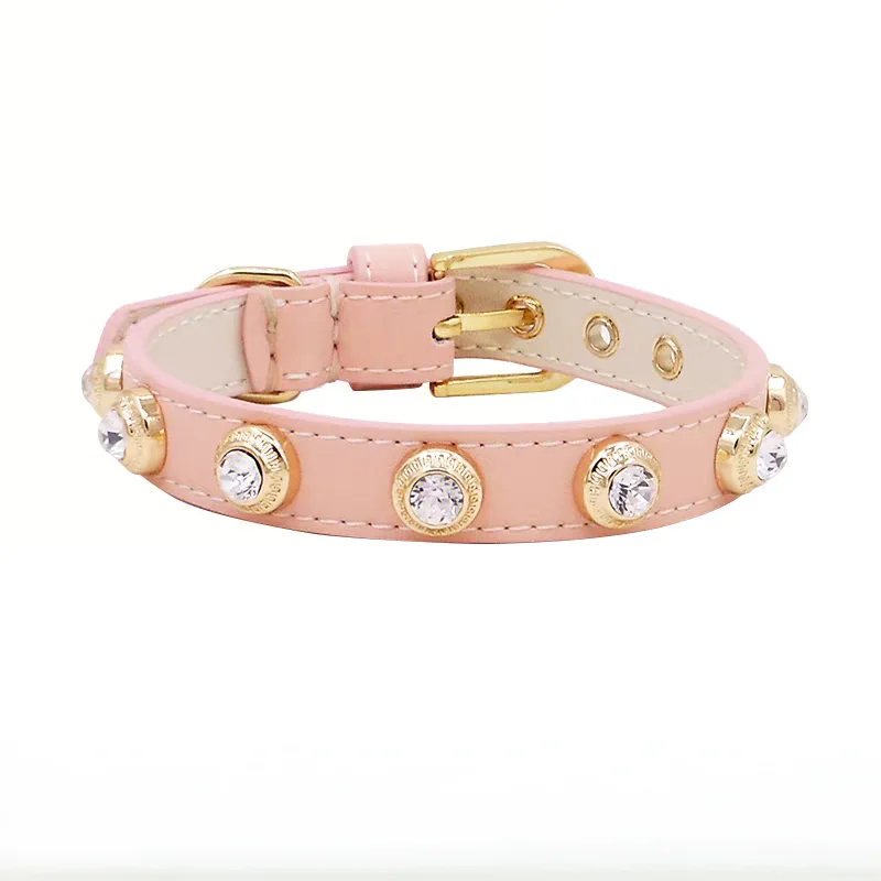 PinkDog Pet Collar Cat Necklace Accessories Genuiner Leather Bling Czech Rhinestone Customized Designer Diamond Collar
