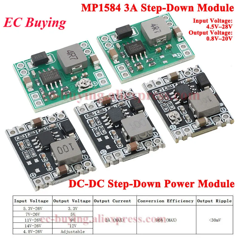 10Pcs/1pc MP1584 DC-DC 3A Buck Converter Step-down Power Module 24V to Fixed 3.3V 5V 9V 12V Adjustable Voltage Regulator Output