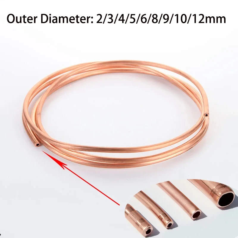 1-5 Meter 99.9% Soft Copper Tube Copper Coil OD 2/3/4/5/6/8/9/10/12mm Pure Coppers Wire Pipe Air Conditioner Cooling DIY Crafts