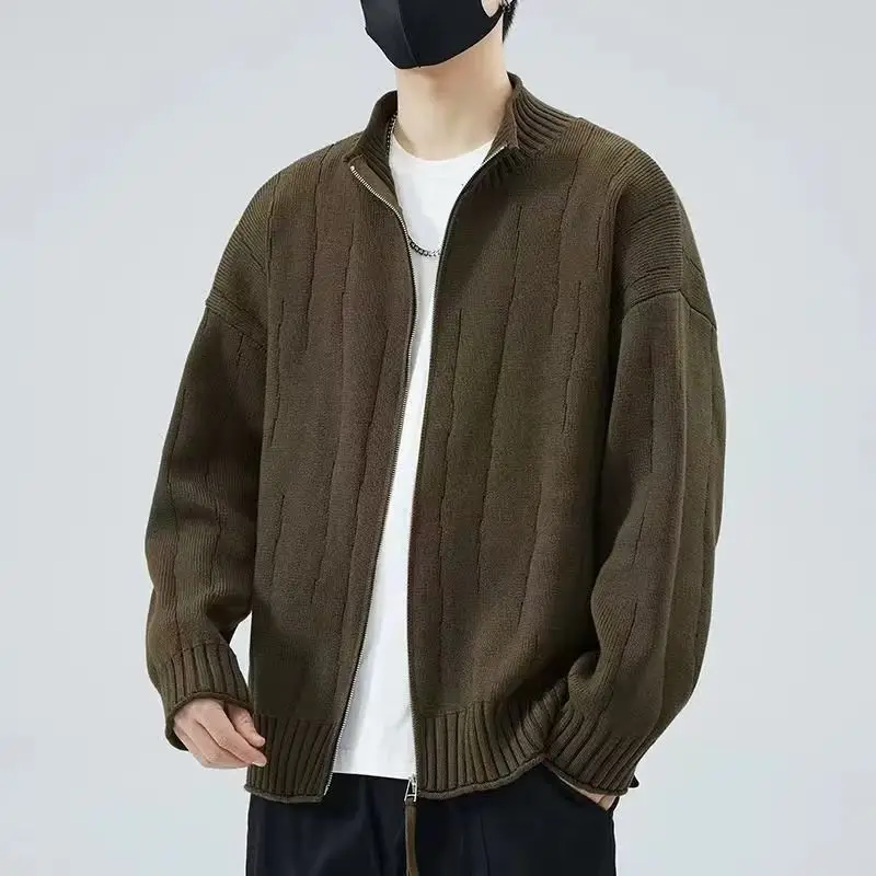 

Мужской вязаный открытый кардиган Jaet, свободный повседневный свитер с воротником-стойкой, весна-осень-зима, новая модная верхняя одежда Lazy Sle