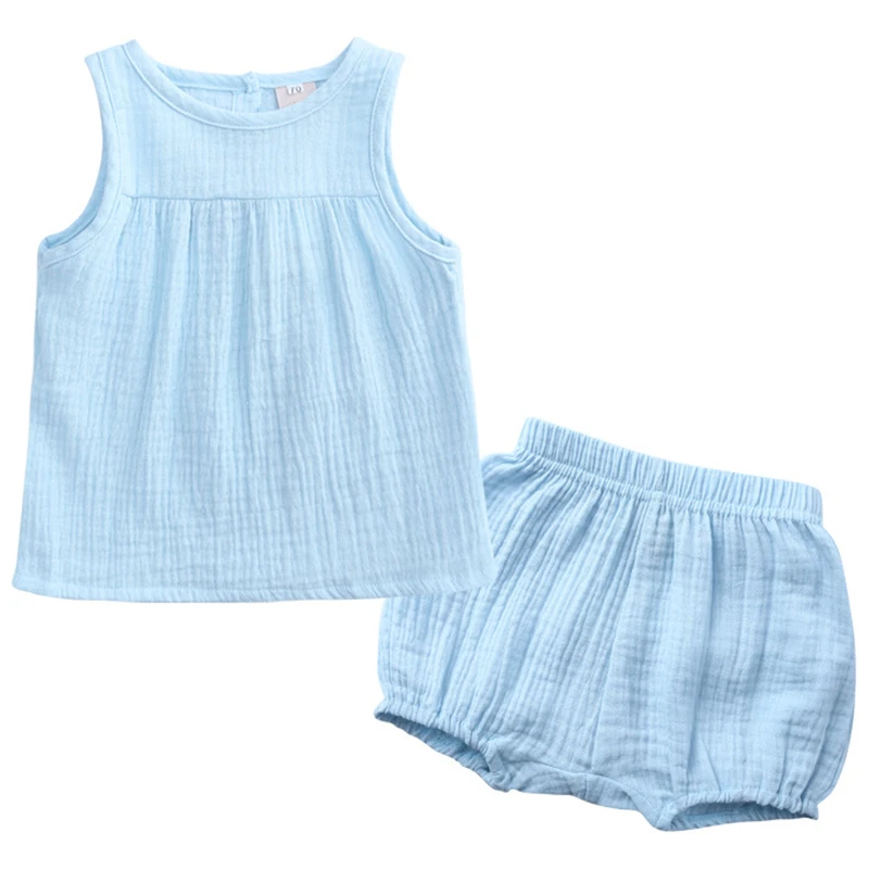 

2Piece Summer Newborn Girl Clothes Sets Toddler Boy Outfits Casual Cute Cotton Solid Sleeveless Tops+Shorts Baby Clothing BC692