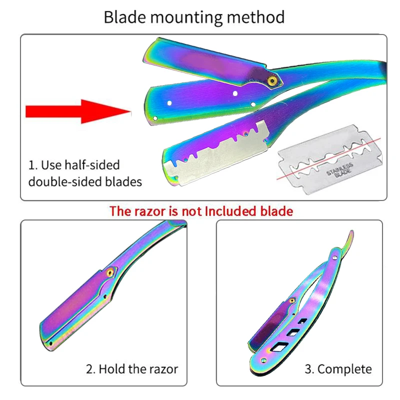 Men Shaving Barber Razor Fashion Rainbow Color Folding Stainless Steel Knife Holder(without blade)