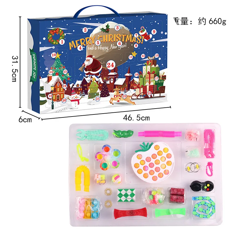 Auf Lager 24-25Pcs Weihnachten Advent Kalender 24 Tage Zappeln Spielzeug Glück Geheimnis Blind Box Weihnachten Geschenke Neuheit überraschung Für Kinder