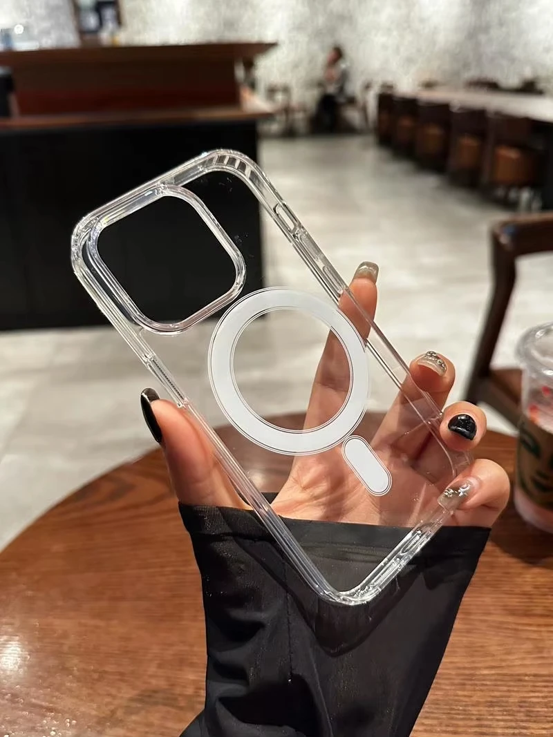 Original Transparent For Magsafe Wireless Charge Magnetic Case for iPhone 17 16 15 14 13 12 11 Pro XR XS Max 8Plus Acrylic Cover