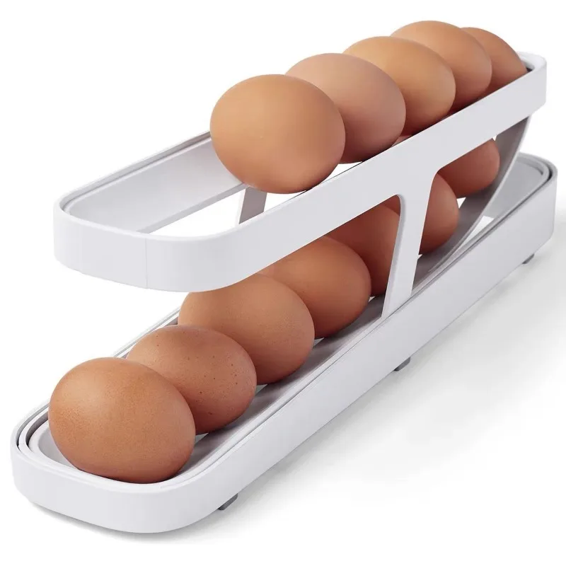 Multi-Layer Rolling Egg Storage Rack for Fridge and Kitchen Organizer with Food-Grade Egg Tray for Egg Storage and Dispensing